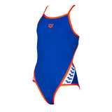 Arena Junior Team Stripe Swimsuit - Neon Blue