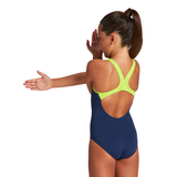 Arena BigLogo Girls Navy Green Swimsuit