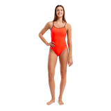 Arena Lace Back Coral & Plum Swimsuit whole body front view