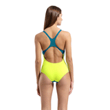 Arena Team Solid Pro Blue & Lime Swimsuit showing teal blue straps and lime back