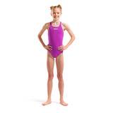 Arena Pro Solid Girls Swimsuit - Fuchsia Pink whole body front view