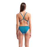 Arena Team Solid Challenge Blue & Lime Swimsuit back view showing slim straps and open style back