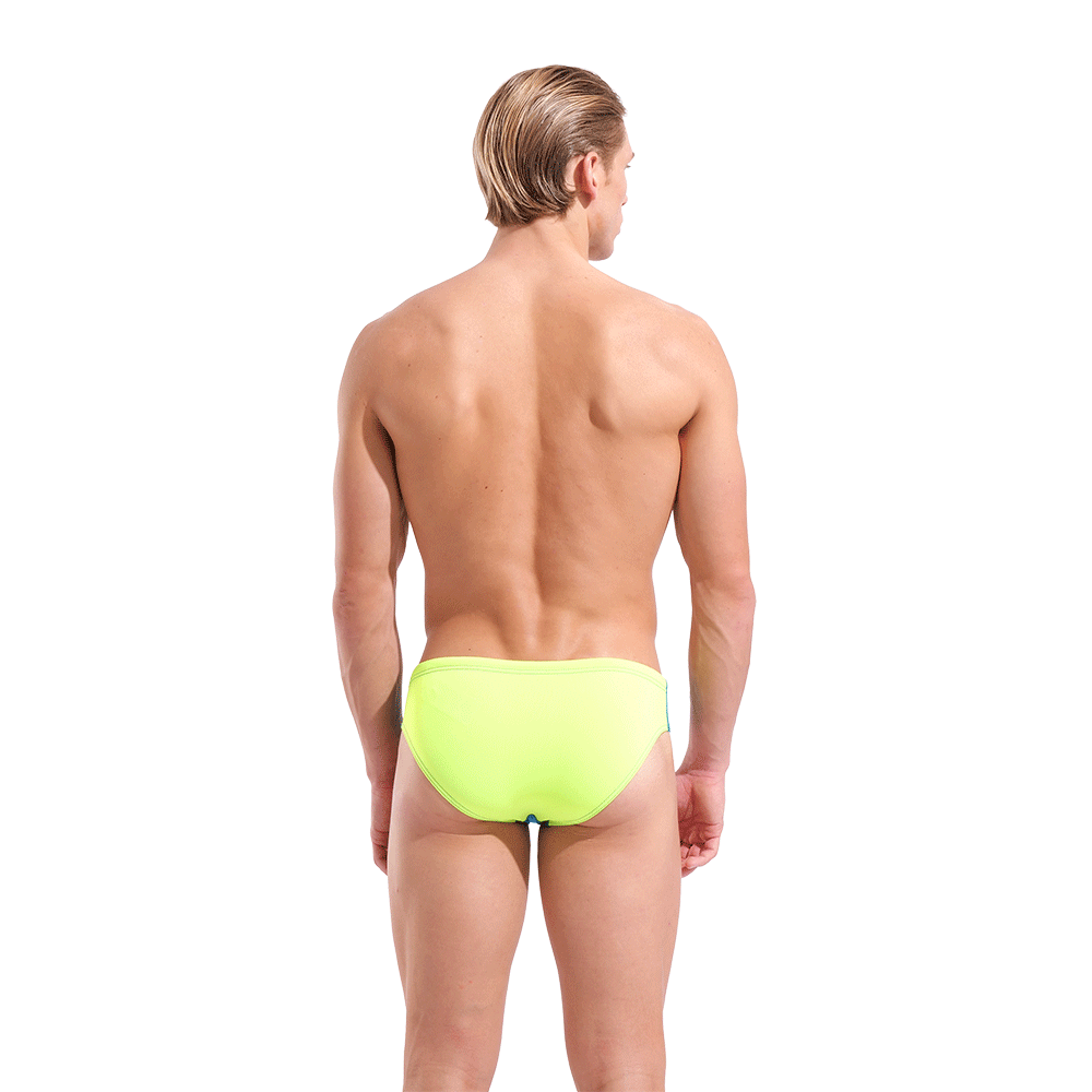 Arena Team Solid Blue & Lime Brief sowing rear panel in lime