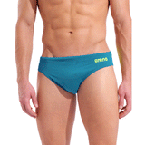 Arena Team Solid Blue & Lime Brief close up showing teal blue colour