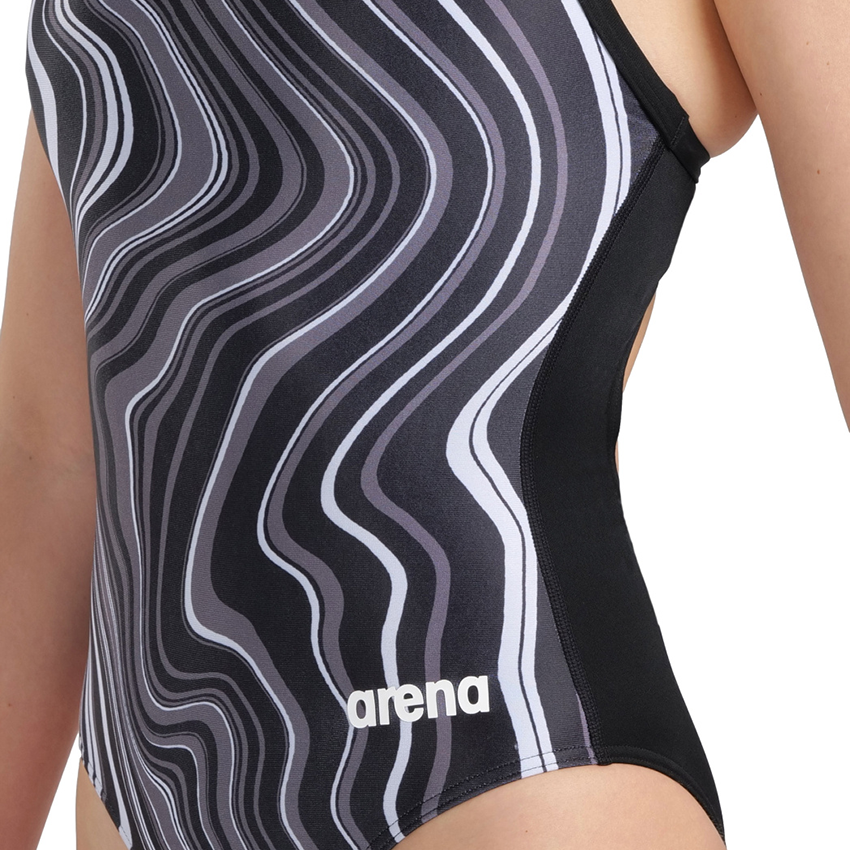 Arena Marbled Lightdrop Back Black Swimsuit