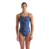 Arena Fireflow Lightdrop Navy & Green Swimsuit front view