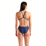Arena Snakeskin Navy Challenge Swimsuit back view showing slim challenge straps