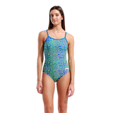 Arena Snakeskin Blue LightDrop Swimsuit front view showing snake skin design