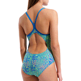 Arena Snakeskin Blue LightDrop Swimsuit close up showing slim ligtdrop style back and straps