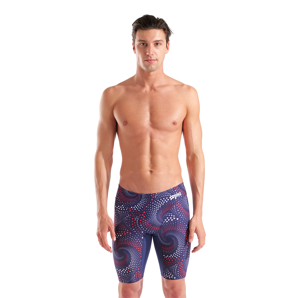 Arena Fireflow Jammer Navy — front view showing red and white Fireflow graphic design