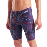 Arena Fireflow Jammer Navy — close-up detail of red and white Fireflow swirl pattern