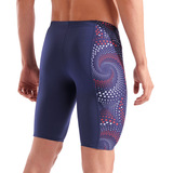 Arena Fireflow Jammer Navy — three-quarter view showing Fireflow graphic detail and fit