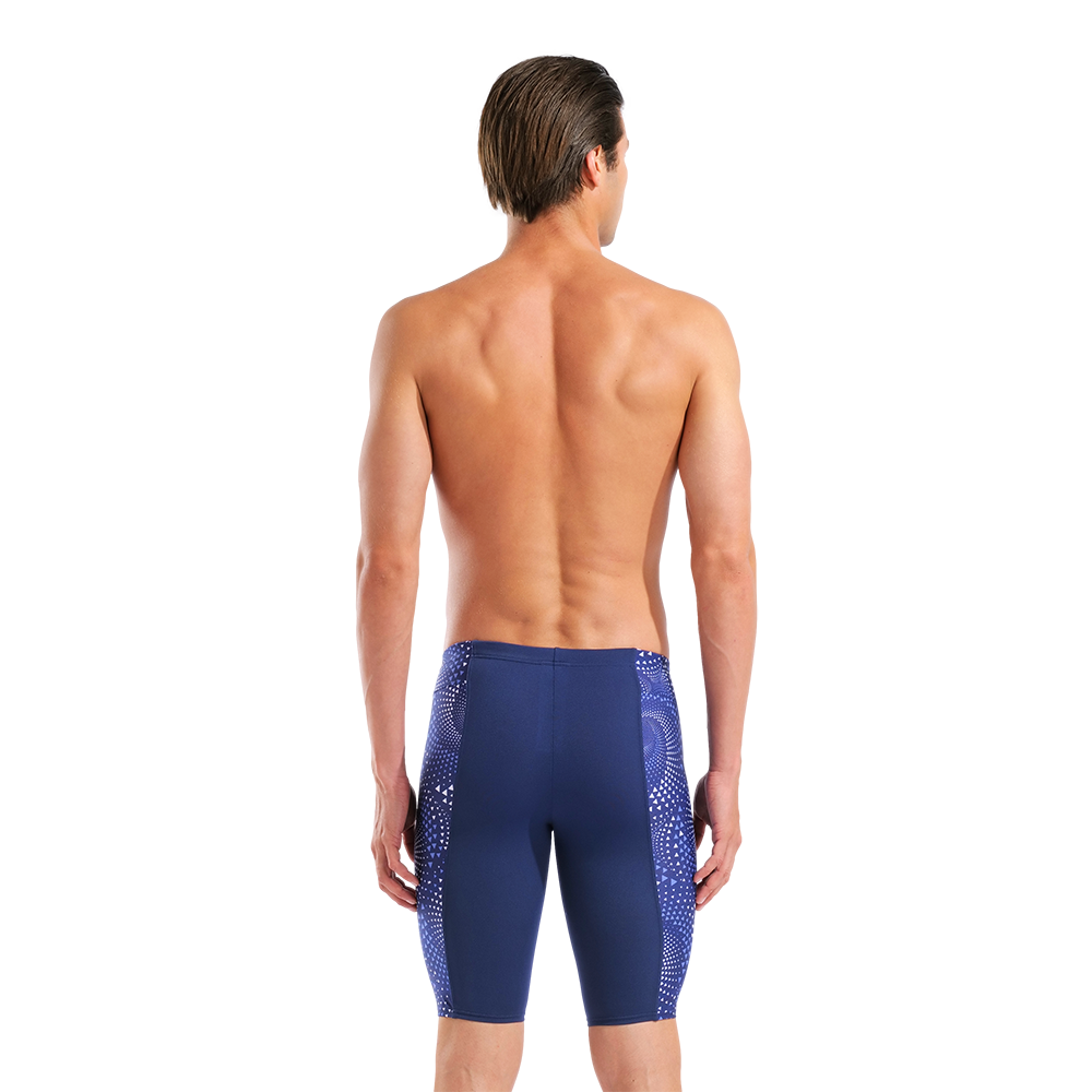 Arena Fireflow Navy men's jammer — back view showing clean navy back panel and drawcord waist