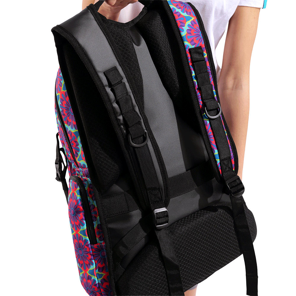 Arena All Set Backpack 45 - Floral close up o back showing shoulder straps