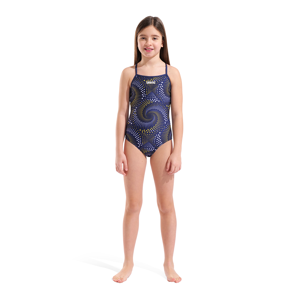 Arena Girls Fireflow Navy & Yellow Swimsuit whole body view