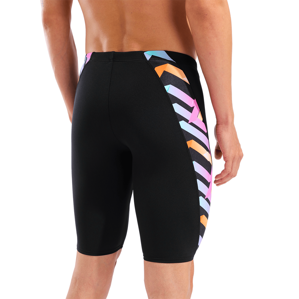Arena Texture Black Jammer close up showing back, patterned side panel and 45cm side seam