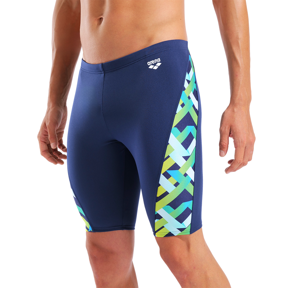 Arena Texture Navy Jammer close up front showing patterned side panel