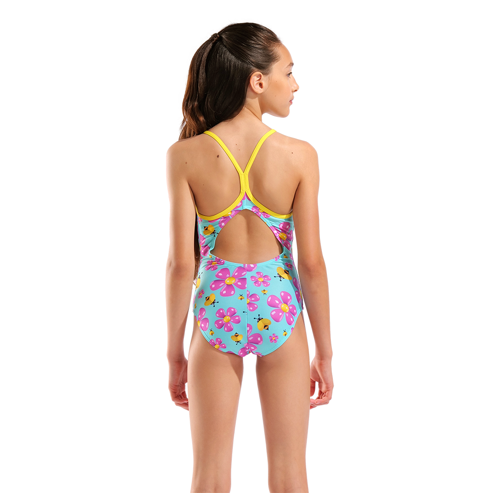 Arena Girl's Spring Pink & Blue Swimsuit back view