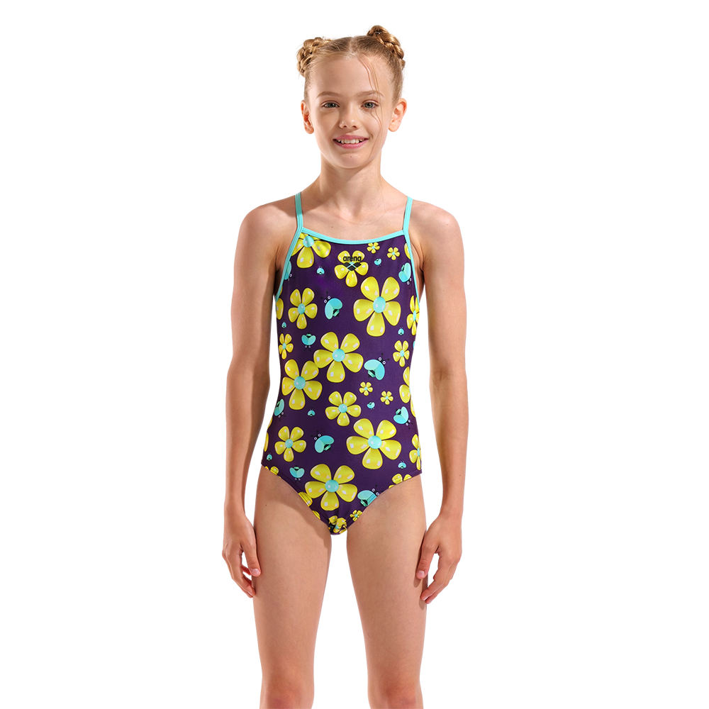 Arena Girl's Spring Purple & Yellow Swimsuit front view