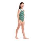 Arena Girls Floral Swimsuit - Green / Turquoise whole body
