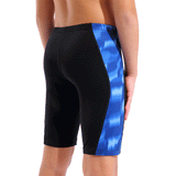 Arena Boy's Wave Jammer - Black / Blue close up showing back panel and patterned blue thigh panels