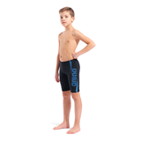 Arena Boy's Bold Jammer - Black / Turquoise whole body view showing 36cm side seam