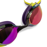 Arena Python Violet & Lime Mirrored Goggles close up of lens
