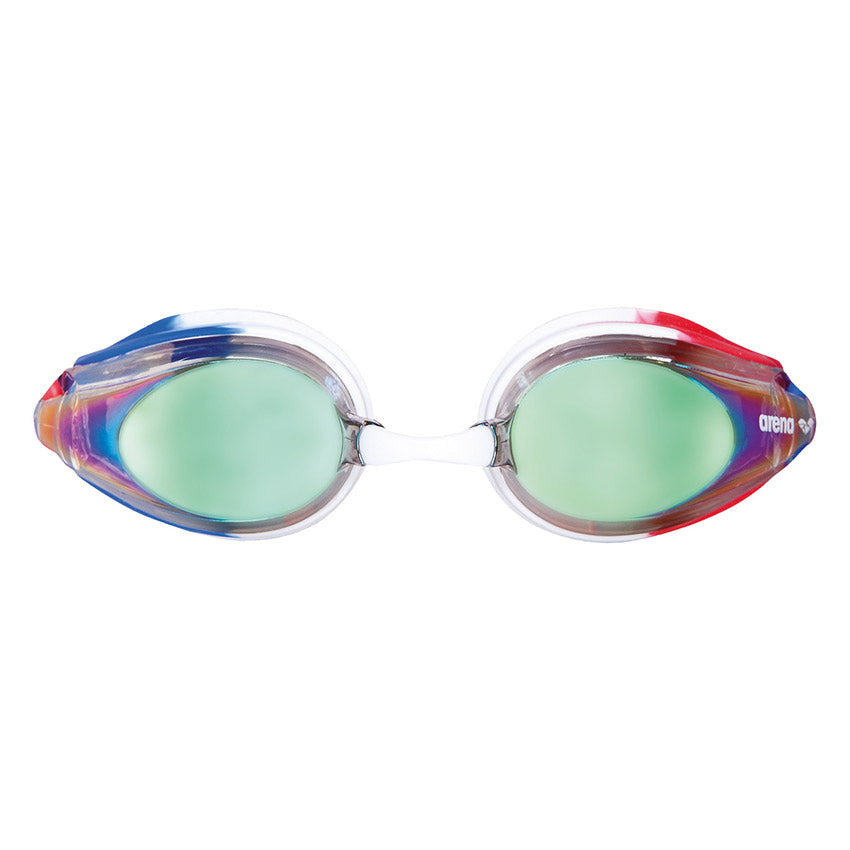 Arena Gold Blue Red Tracks Mirror Racing Goggles