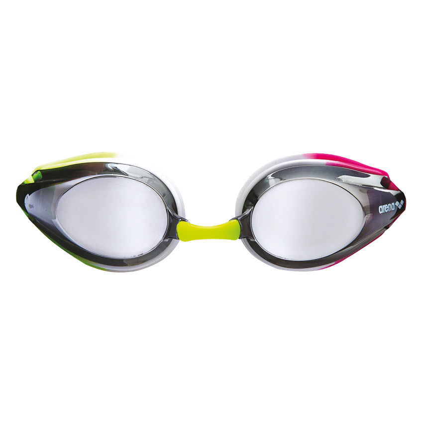 Arena Silver Green Pink Tracks Mirror Racing Goggles