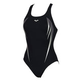 Arena Madir swimsuit in black with silver detailing (Front)
