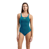 Arena Team Solid Pro Blue & Lime Swimsuit showing teal blue front
