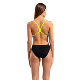 Arena Team Solid Challenge Dusk & Black Swimsuit rear view showing black back and lime straps