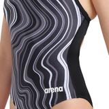 Arena Marbled Lightdrop Back Black Swimsuit