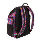 arena Floral backpack rear view showing straps and breathable mesh panel