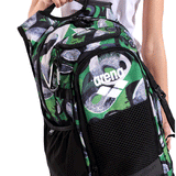 Arena All Set Backpack 45 - Kente close up showing green, black and white pattern
