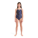 Arena Girls Fireflow Navy & Yellow Swimsuit whole body view
