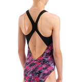 Arena Girl's Draft Black & Red Swimsuitclose up of back showing V design and smart black straps