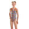 Arena Girl's Draft Swimsuit blue, yellow and orange design