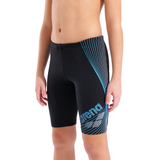 Arena Boy's Design Black Jammer close up showing blue line design on left thigh