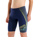 Arena Boy's Design Blue Jammer close up showing yellow line patterns and arena logo