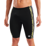 Arena Stripes Black Jammer close up front view showing yellow, grey and white patterned side panel