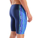 Arena Stripes Navy Jammer close up of rear and side showing 45cm side seam