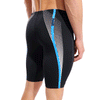 Arena Dynamic Black Jammer close up of rear an side showing stylish white and blue line design and 45m side seam