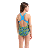 Arena Girls Floral Swimsuit - Green / Turquoise back view showing swim pro style back