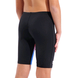 Arena Boy's Jammer - Black Loud close up showing plain black rear panels and 36cm side seam