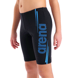 Arena Boy's Bold Jammer - Black / Turquoise close up showing turquoise design on left leg