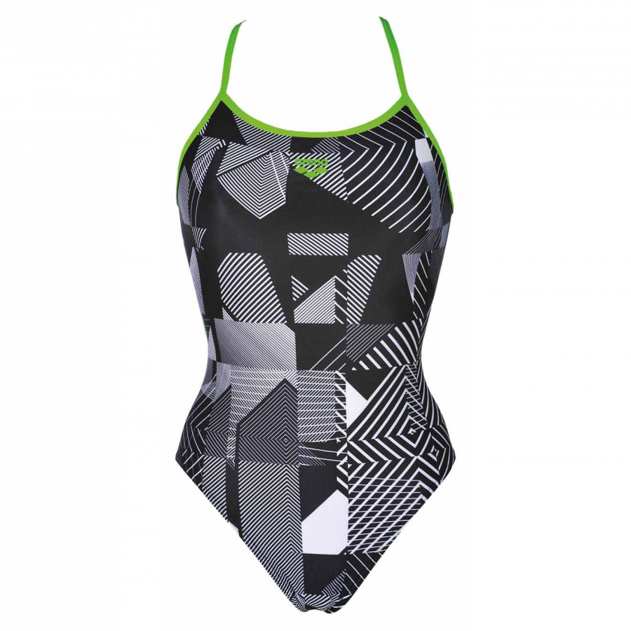 Arena Optical Ladies High Leg Swimsuit - Black / White / Green