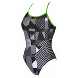 Arena Optical Ladies High Leg Swimsuit - Black / White / Green