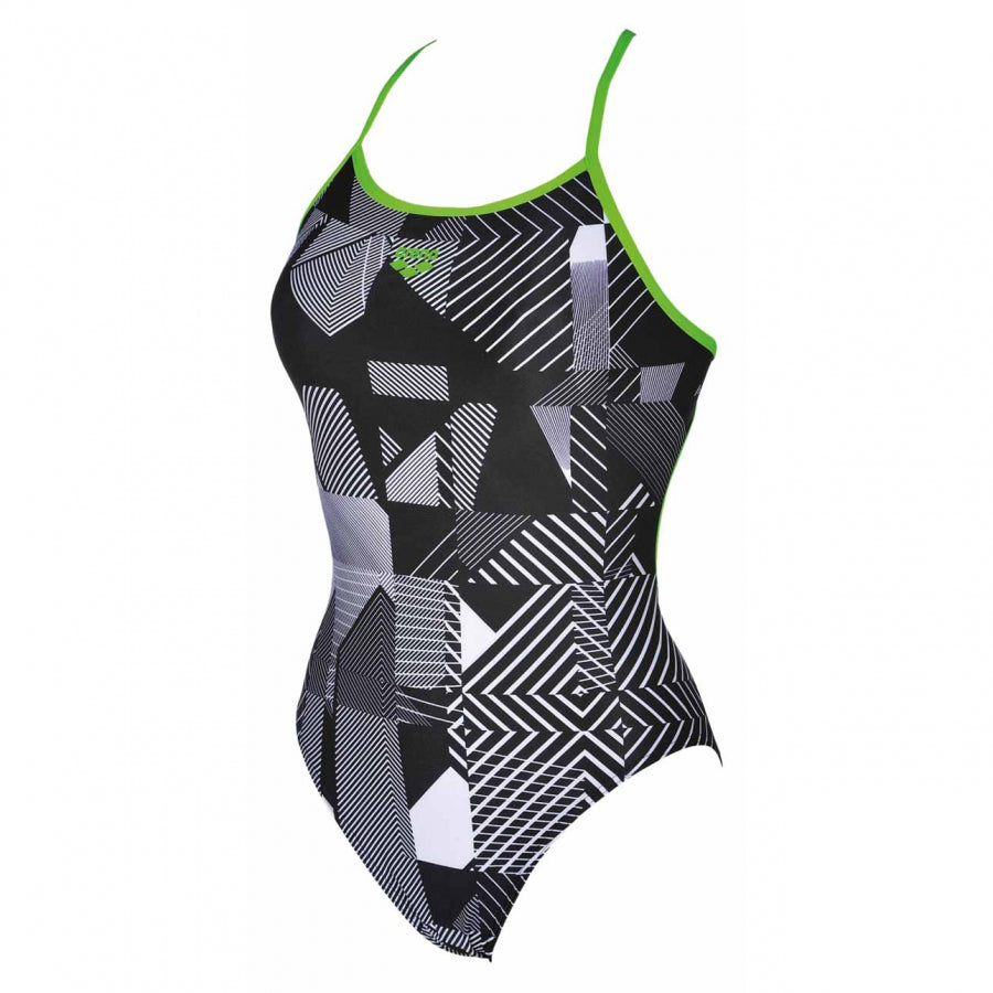 Arena Optical Ladies High Leg Swimsuit - Black / White / Green