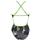 Arena Optical Ladies High Leg Swimsuit - Black / White / Green